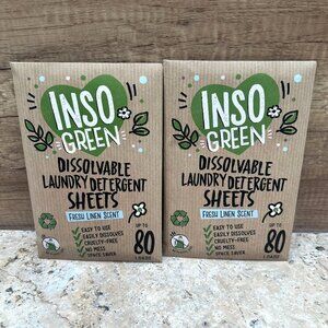 2X Inso Green Laundry Detergent Sheets Up To 80 loads -Fresh Linen Scent
